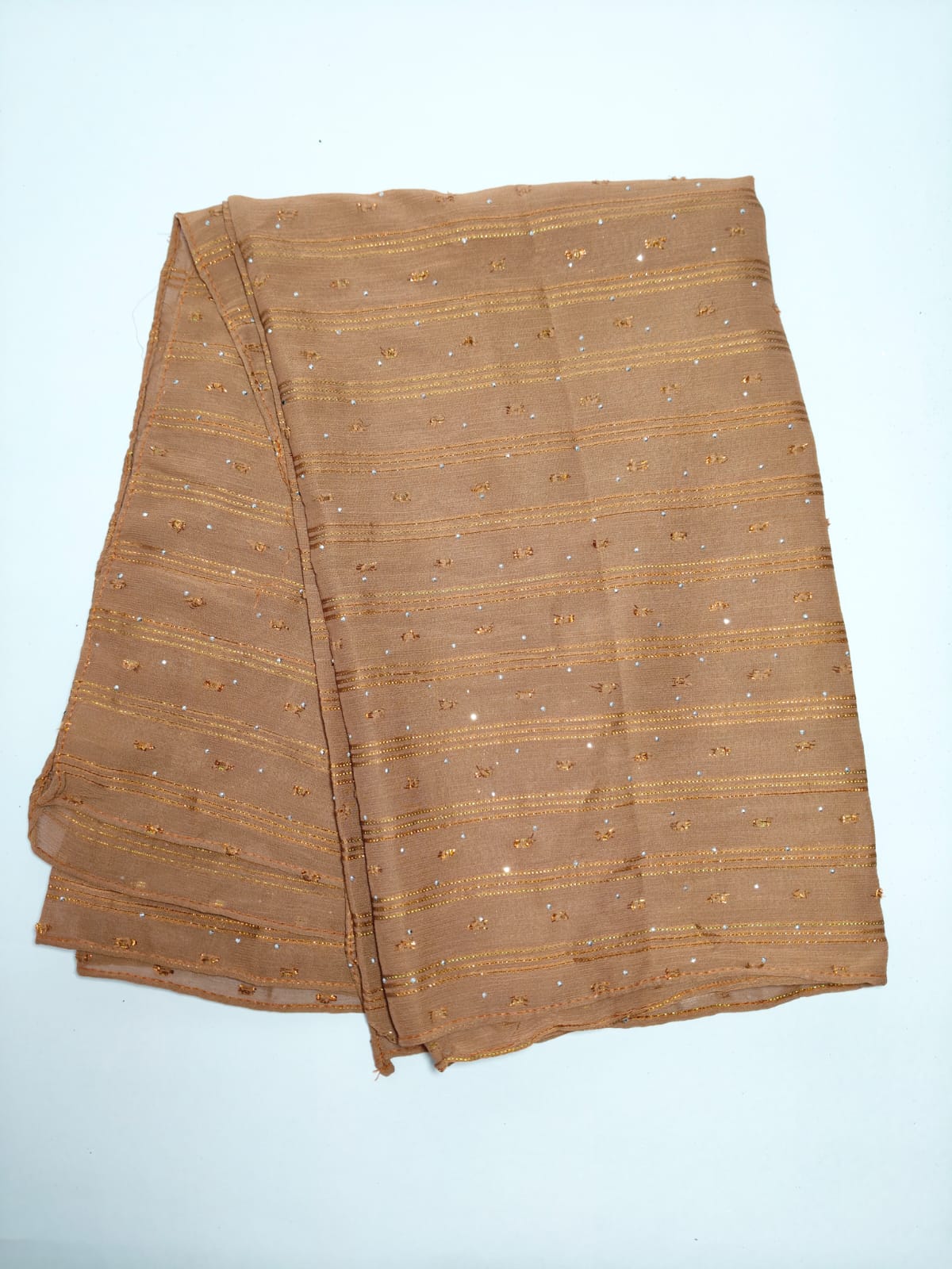 Brown Mini stone Crinkled Striped Hijab | Hijab shop - 2