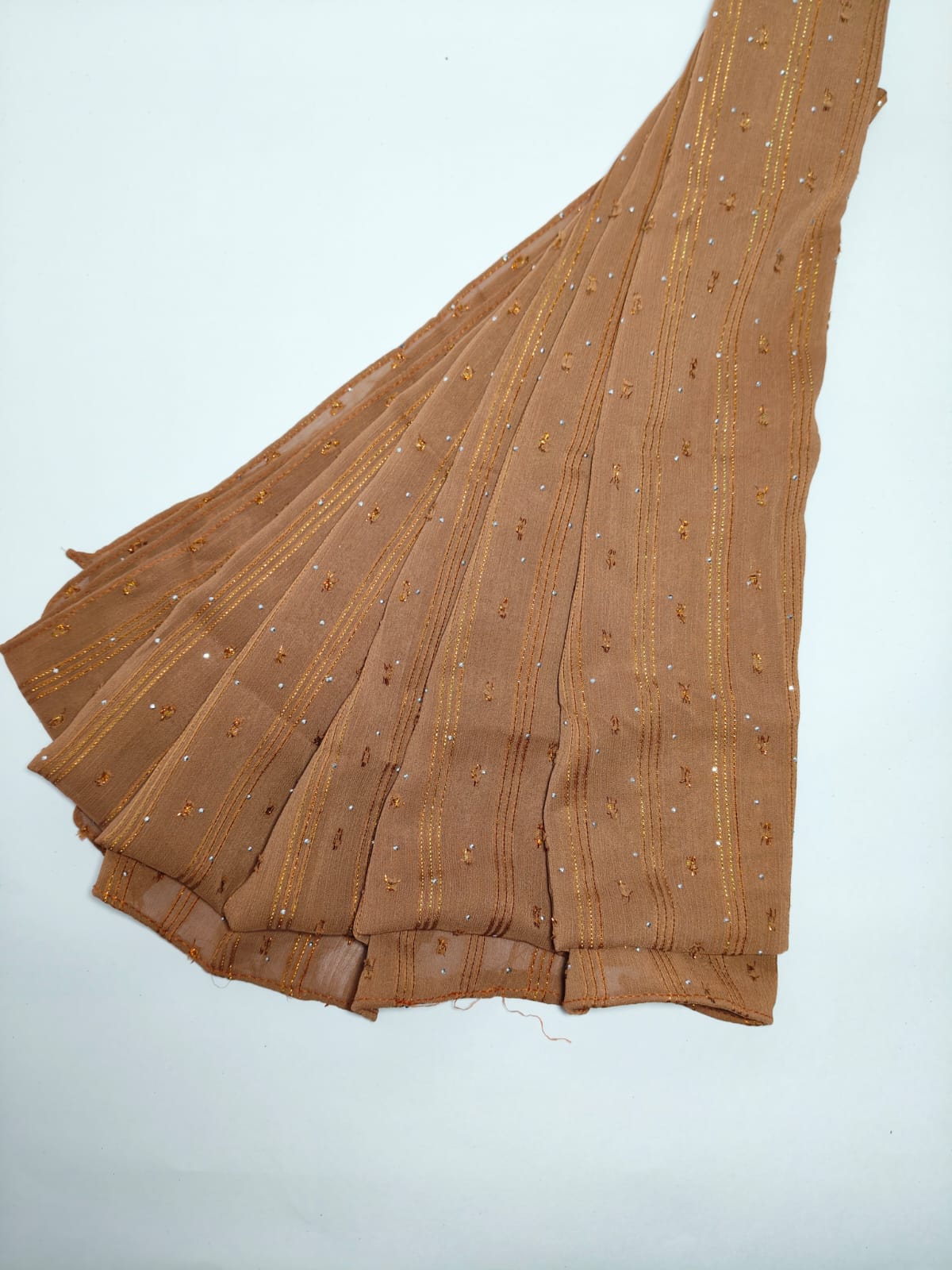 Brown Mini stone Crinkled Striped Hijab | Hijab shop