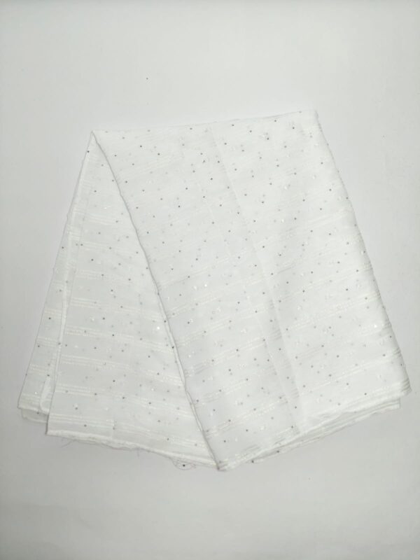 White Mini stone Crinkled striped Hijab with Sparkle Detailing -hijabshop.in - Image 2