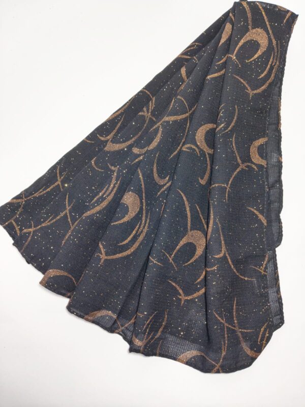 abstract swirl pattern with tiny gold specks glittered black hijab - hijabshop.in