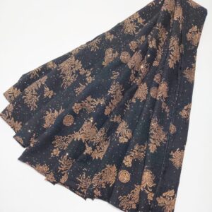 floral & medallion motif with tiny gold specks glittered black hijab - hijabshop.in