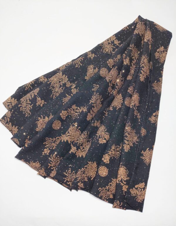 floral & medallion motif with tiny gold specks glittered black hijab - hijabshop.in