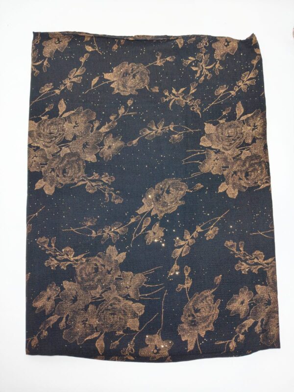 floral print with tiny gold specks glittered black hijab - hijabshop.in 2