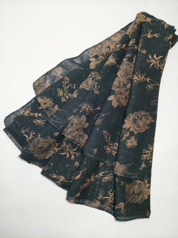 floral print with tiny gold specks glittered black hijab - hijabshop.in
