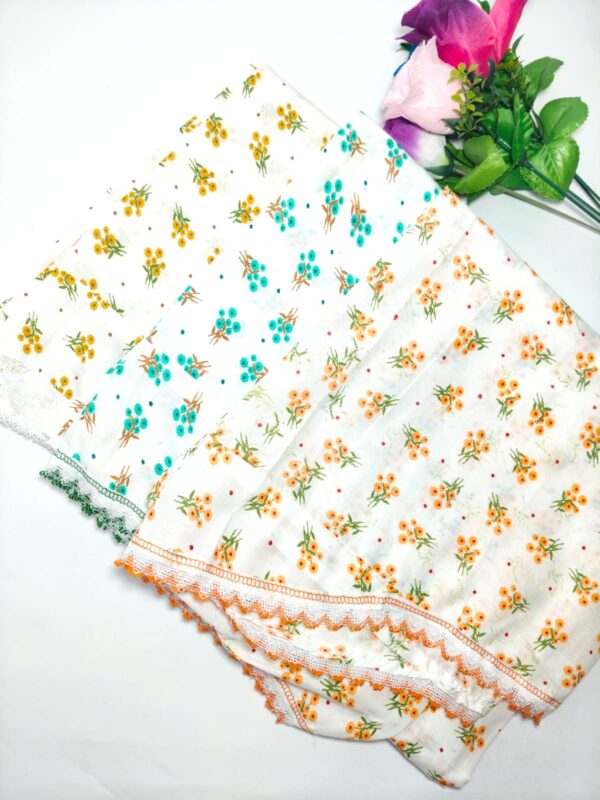 Yellow Floral Printed Namaz Dupatta – White Crinkled Fabric - hijabshop.in - Image 4
