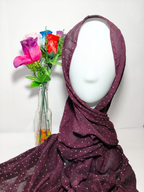Ash Grey Crinkled Textured Hijab with Pearl Embellishments - hijabshop.in - Image 3