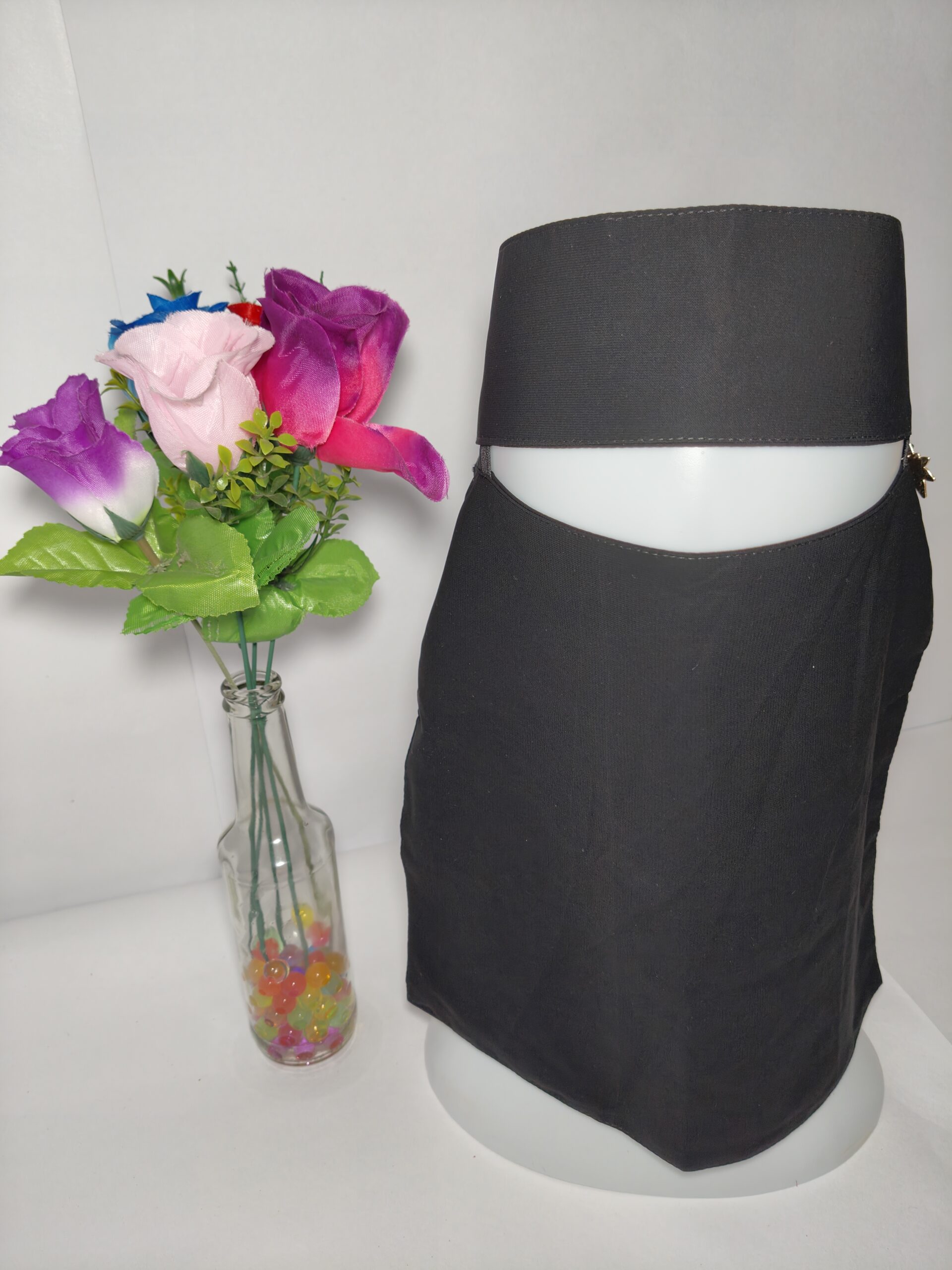 Classic Black Half Niqab with Side Tie & Gold Charm sample