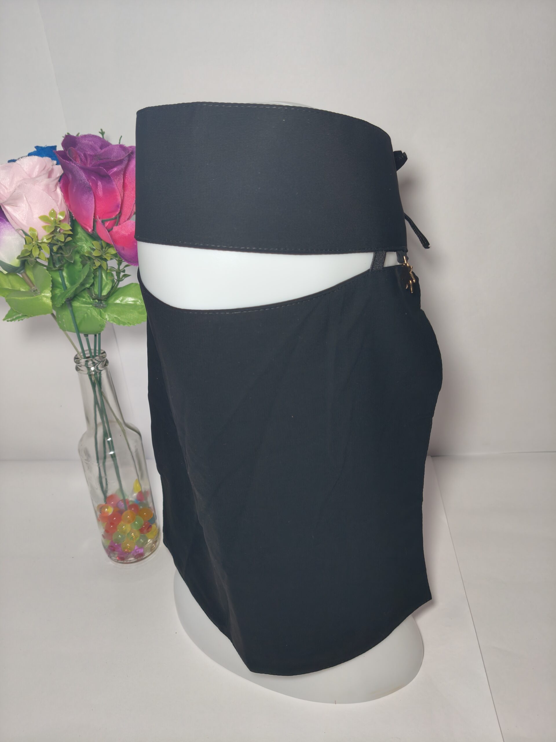 Classic Black Half Niqab with Side Tie & Gold Charm - hijabshop.in - Image 3